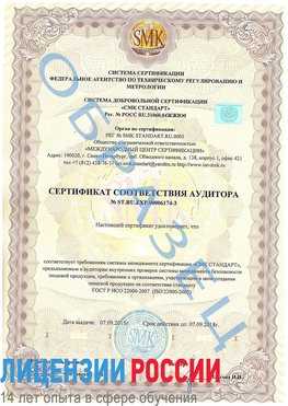Образец сертификата соответствия аудитора №ST.RU.EXP.00006174-3 Красный Сулин Сертификат ISO 22000